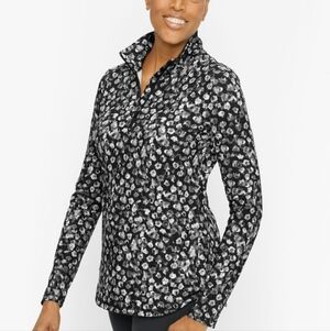 T By Talbots On The Move Half Zip Pullover Black Blurred Floral Print UPF 50 Med